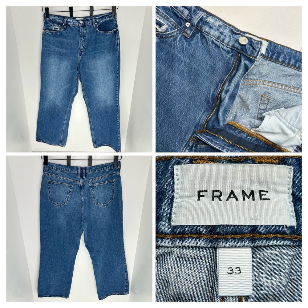 FRAME Denim Wide Leg Jeans Size 33 Medium Wash Distressed Sustainable 35x30